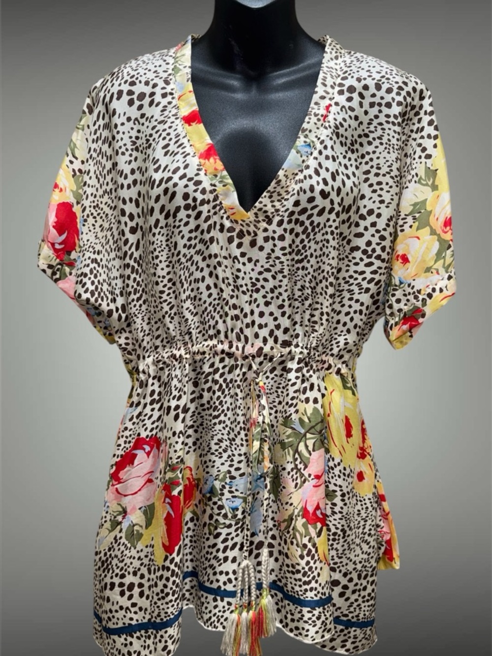 Johnny Was Silk Animal Print Tunic Swim Cover-Up size L